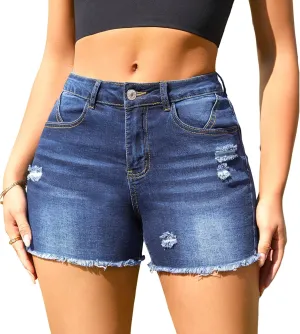 Women's Stretchy High Waisted Jean Shorts Ripped Denim Shorts