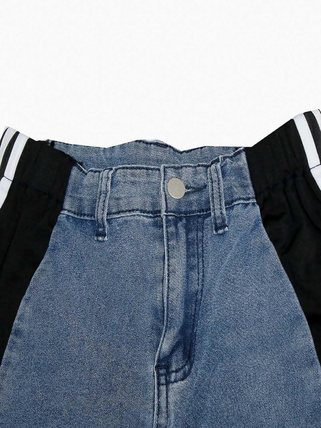 Women’s Stretchy Jeans with Patchwork Stripes High Waisted Loose Denim Color Block Jean Straight Leg Pants