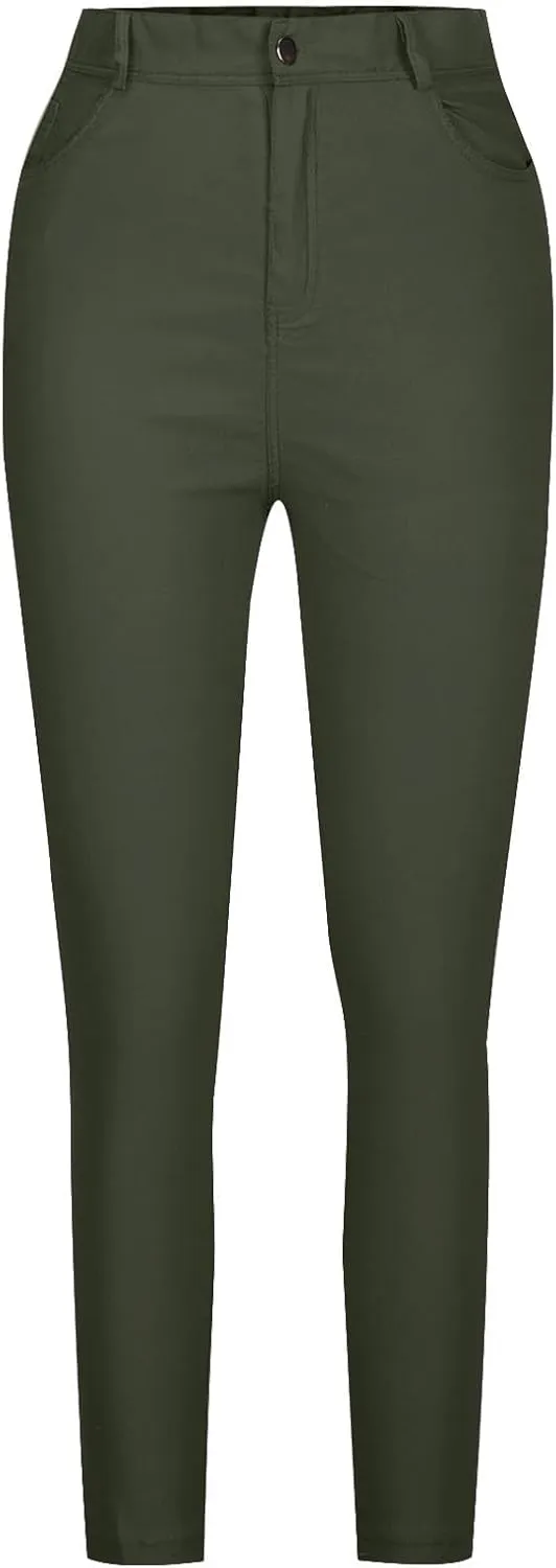 Women's Stretchy Slim Fit Skinny Leg Pull On Jeans with Pockets High Waist Denim Trousers Pants