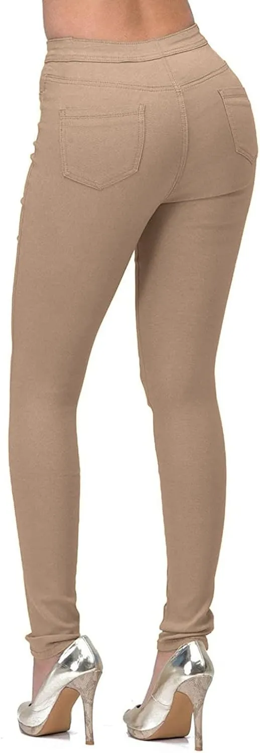 Women's Stretchy Slim Fit Skinny Leg Pull On Jeans with Pockets High Waist Denim Trousers Pants