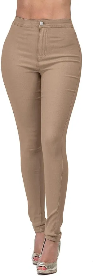 Women's Stretchy Slim Fit Skinny Leg Pull On Jeans with Pockets High Waist Denim Trousers Pants