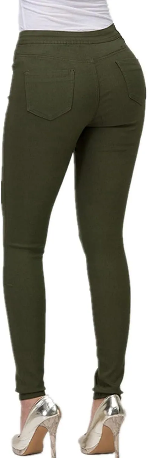 Women's Stretchy Slim Fit Skinny Leg Pull On Jeans with Pockets High Waist Denim Trousers Pants
