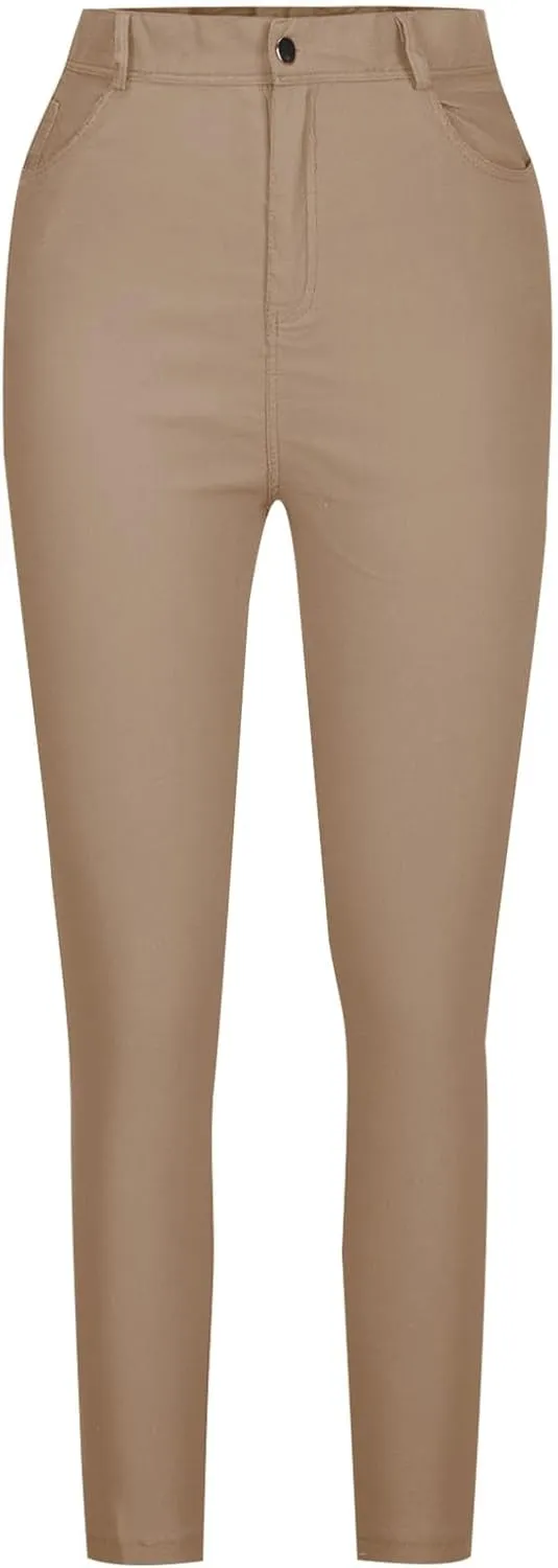 Women's Stretchy Slim Fit Skinny Leg Pull On Jeans with Pockets High Waist Denim Trousers Pants