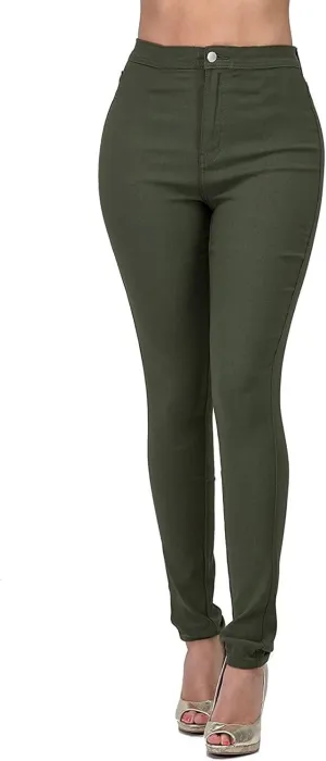 Women's Stretchy Slim Fit Skinny Leg Pull On Jeans with Pockets High Waist Denim Trousers Pants