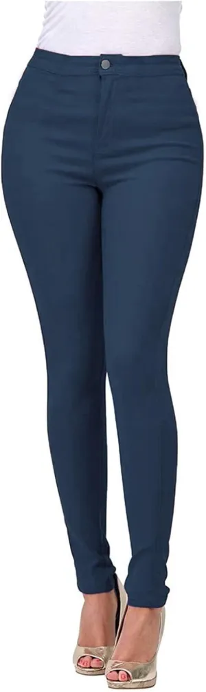 Women's Stretchy Slim Fit Skinny Leg Pull On Jeans with Pockets High Waist Denim Trousers Pants