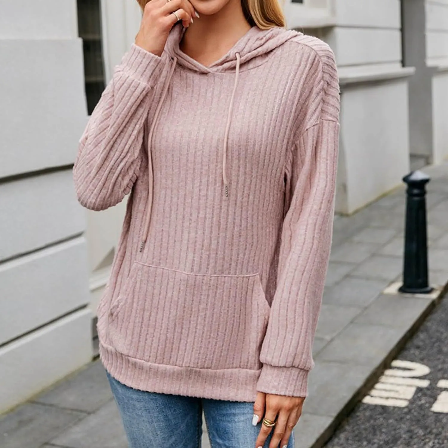 Womens Striped Oversized Hoodie Long Sleeve Fleece Drawstring Sweatshirts 2024 Casual y2k Fall Pullover Top Trendy
