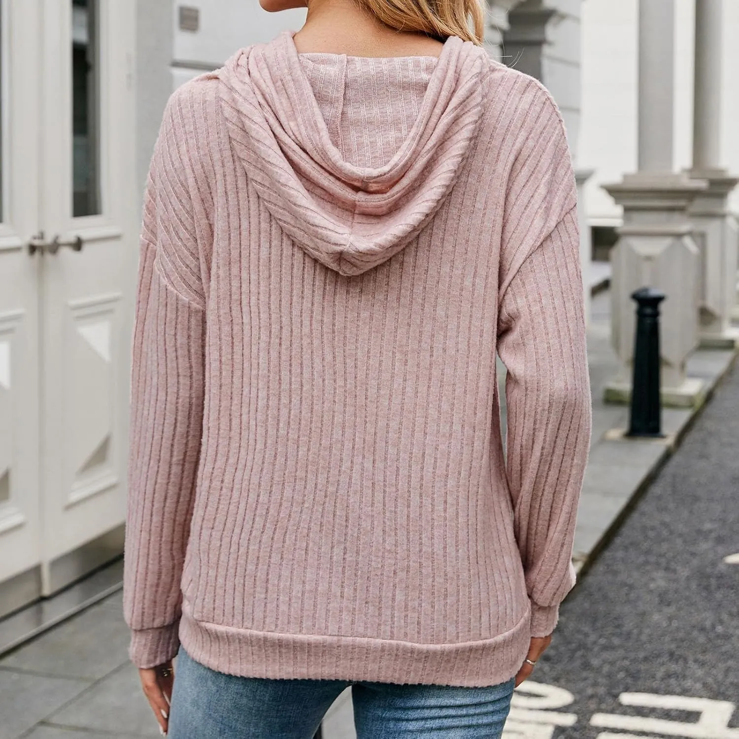Womens Striped Oversized Hoodie Long Sleeve Fleece Drawstring Sweatshirts 2024 Casual y2k Fall Pullover Top Trendy