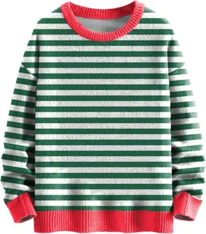 Womens Striped Sweaters Long Sleeve Crewneck Color Block Fall Pullover Lightweight Knit Loose Knited Oversized Tops