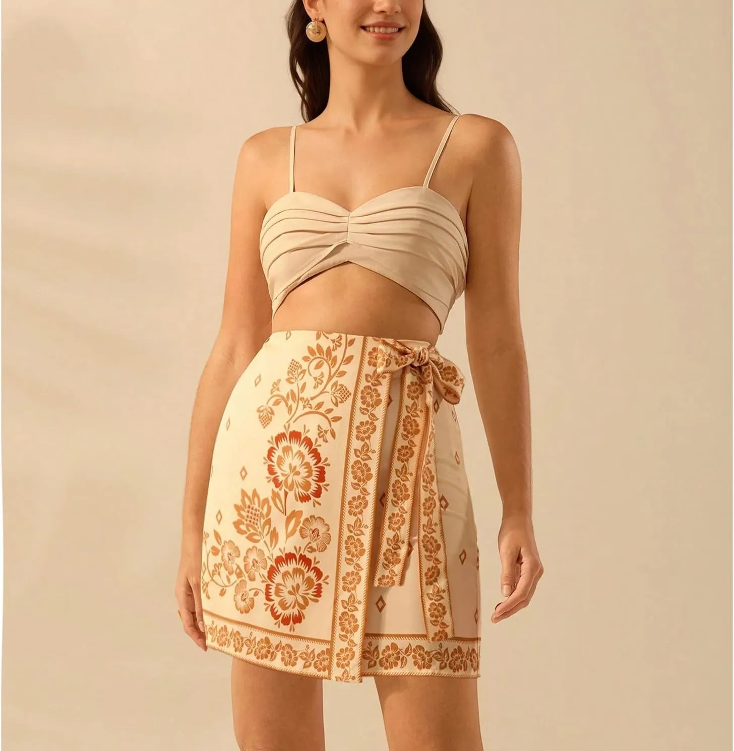 Womens Summer Floral Wrap Short Skirt Tie Side High Waist A Line Beach Vacation Boho Mini Skirt