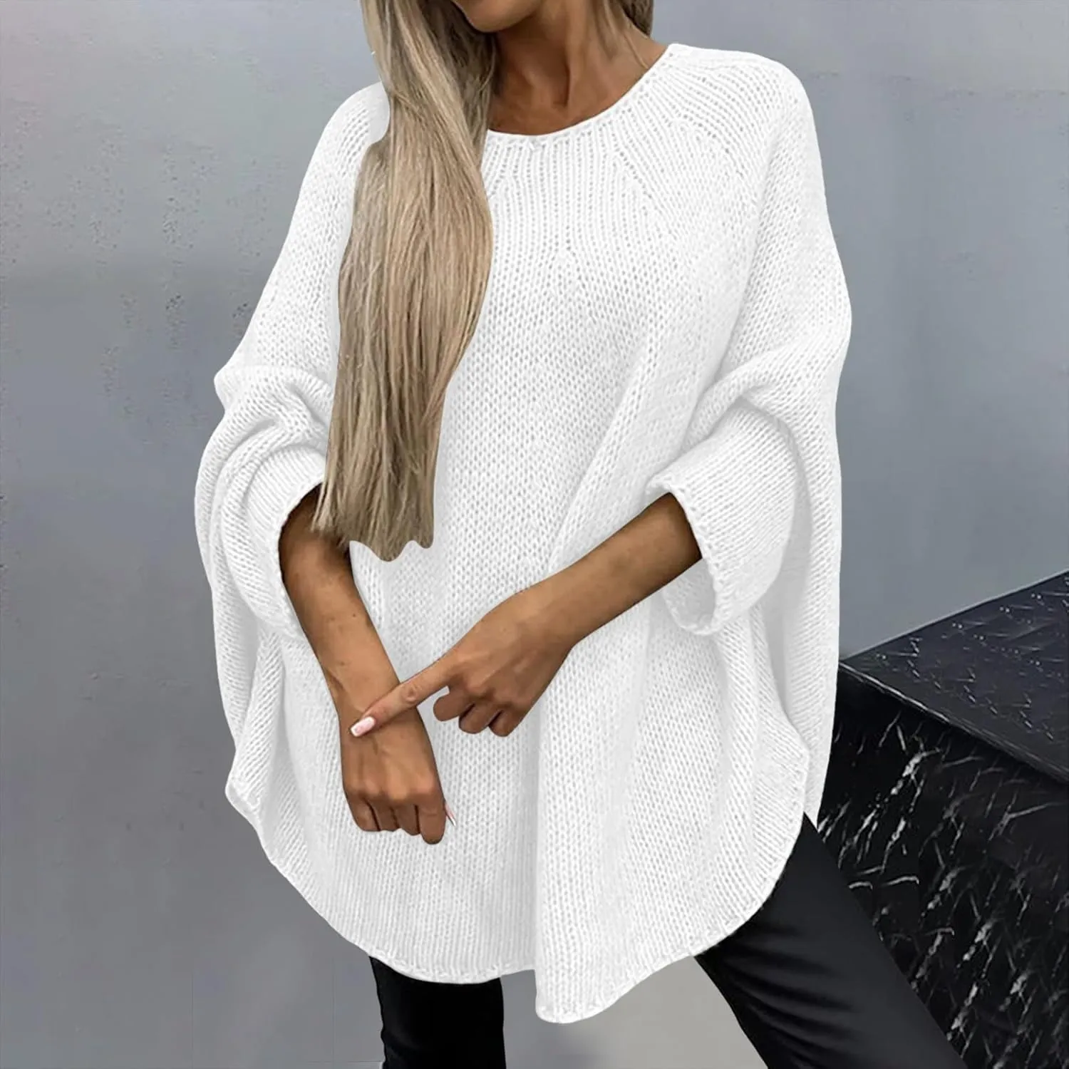 Womens Sweaters Cable Knit Round Neck Solid Color Long Sleeve Soft Lightweight Casual Jumper Tops