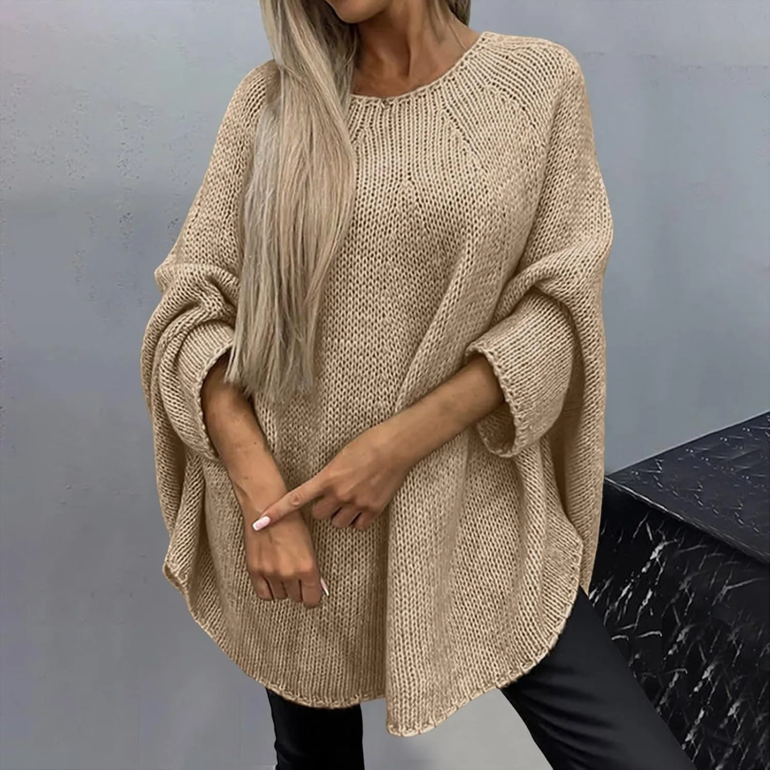 Womens Sweaters Cable Knit Round Neck Solid Color Long Sleeve Soft Lightweight Casual Jumper Tops
