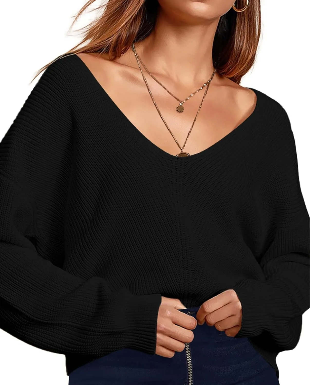 Womens Sweaters Oversized Long Sleeve Cropped Sweaters Cute Off The Shoulder Sweater for Women
