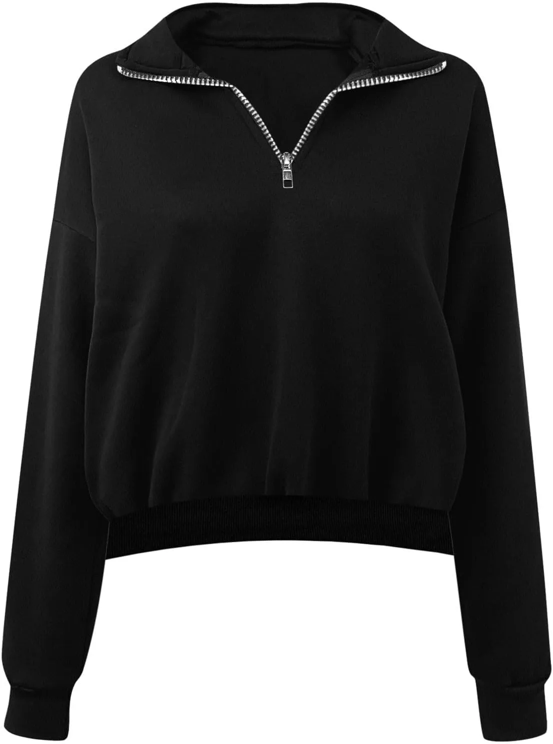 Womens Sweatshirt Cropped Half Zip Pullover Tops Solid Color Lapel Neck Sweatshirs Fleece Fashion Fall Outfits 2024