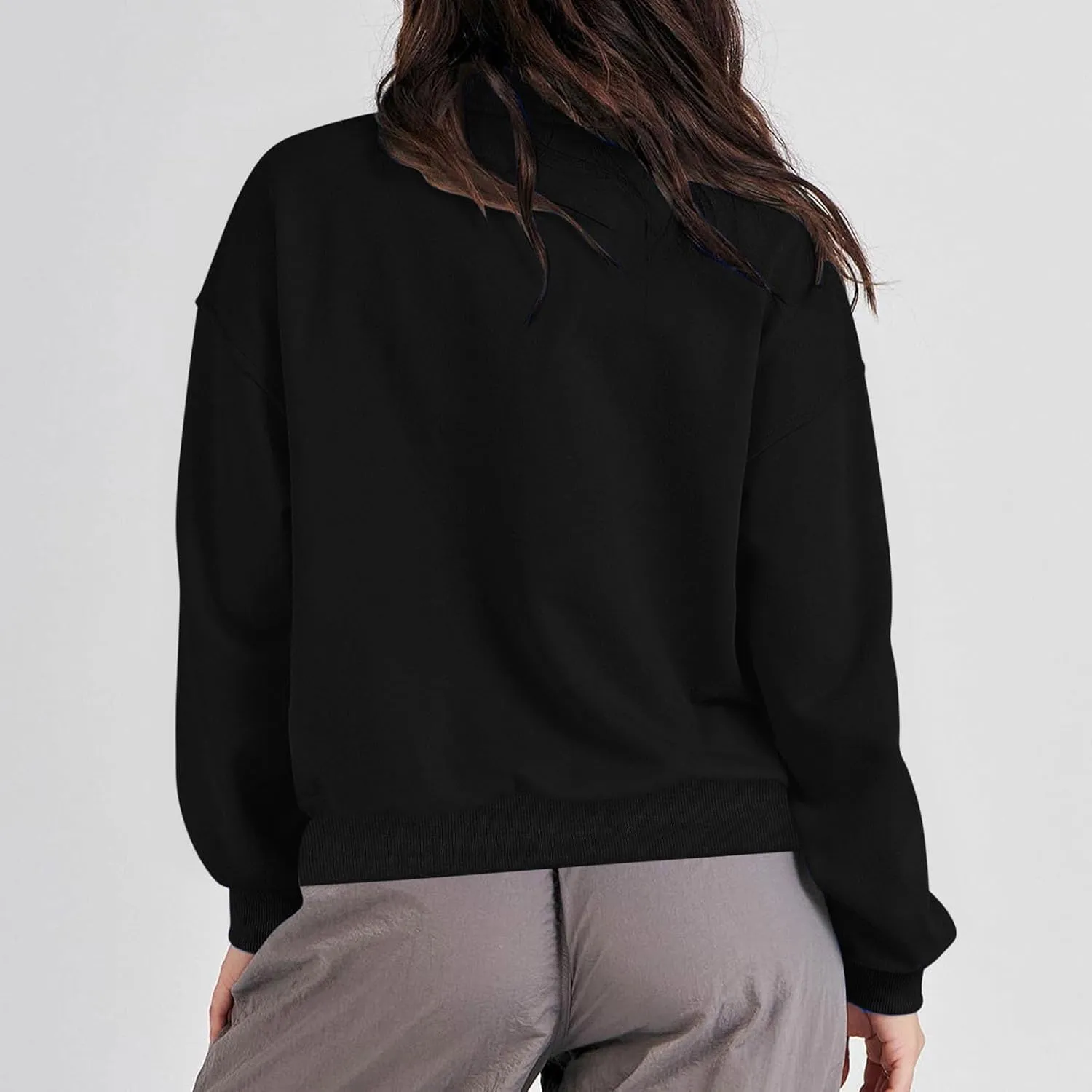 Womens Sweatshirt Cropped Half Zip Pullover Tops Solid Color Lapel Neck Sweatshirs Fleece Fashion Fall Outfits 2024
