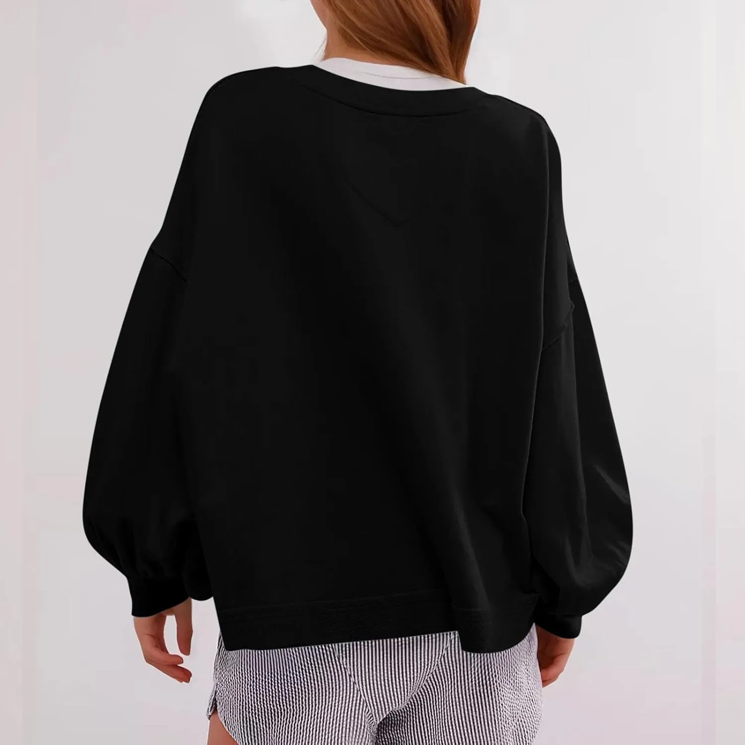 Womens Sweatshirt Long Sleeve Cropped Crewneck Sweater Lantern Sleeve Casual Fall Fashion Top Soft Lightweight Clothes