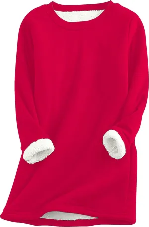 Women's Sweatshirt Thick Warm Fleece Solid Color Casual Long Sleeve Pullover Tops Crewneck Fashion Ladies Sweater Tops