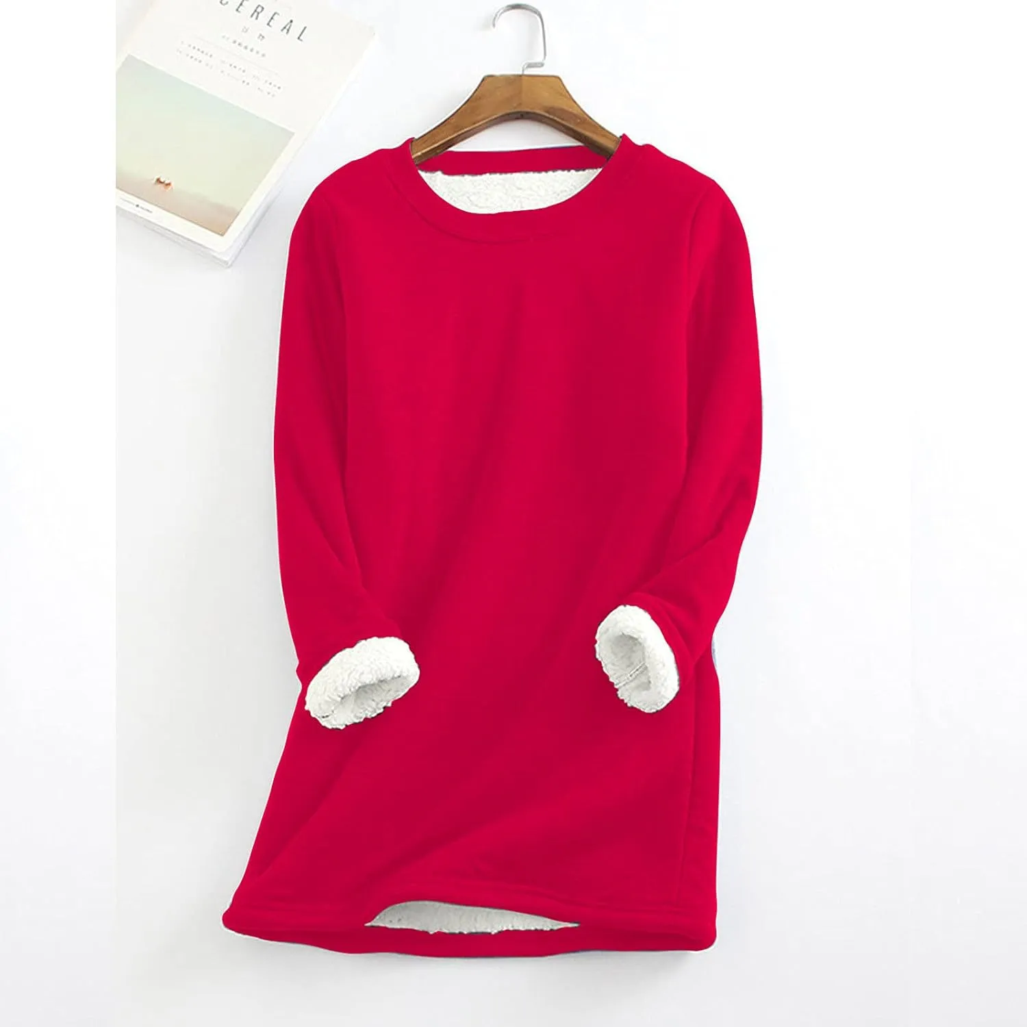 Women's Sweatshirt Thick Warm Fleece Solid Color Casual Long Sleeve Pullover Tops Crewneck Fashion Ladies Sweater Tops