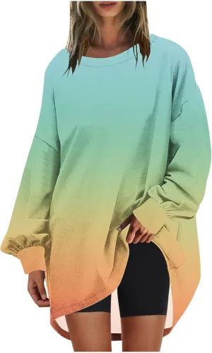Womens Tie Dye Sweatshirt Oversized Casual Long Sleeve Crewneck Pullover Shirts 2024 Fashion off The Shoulder Sweater