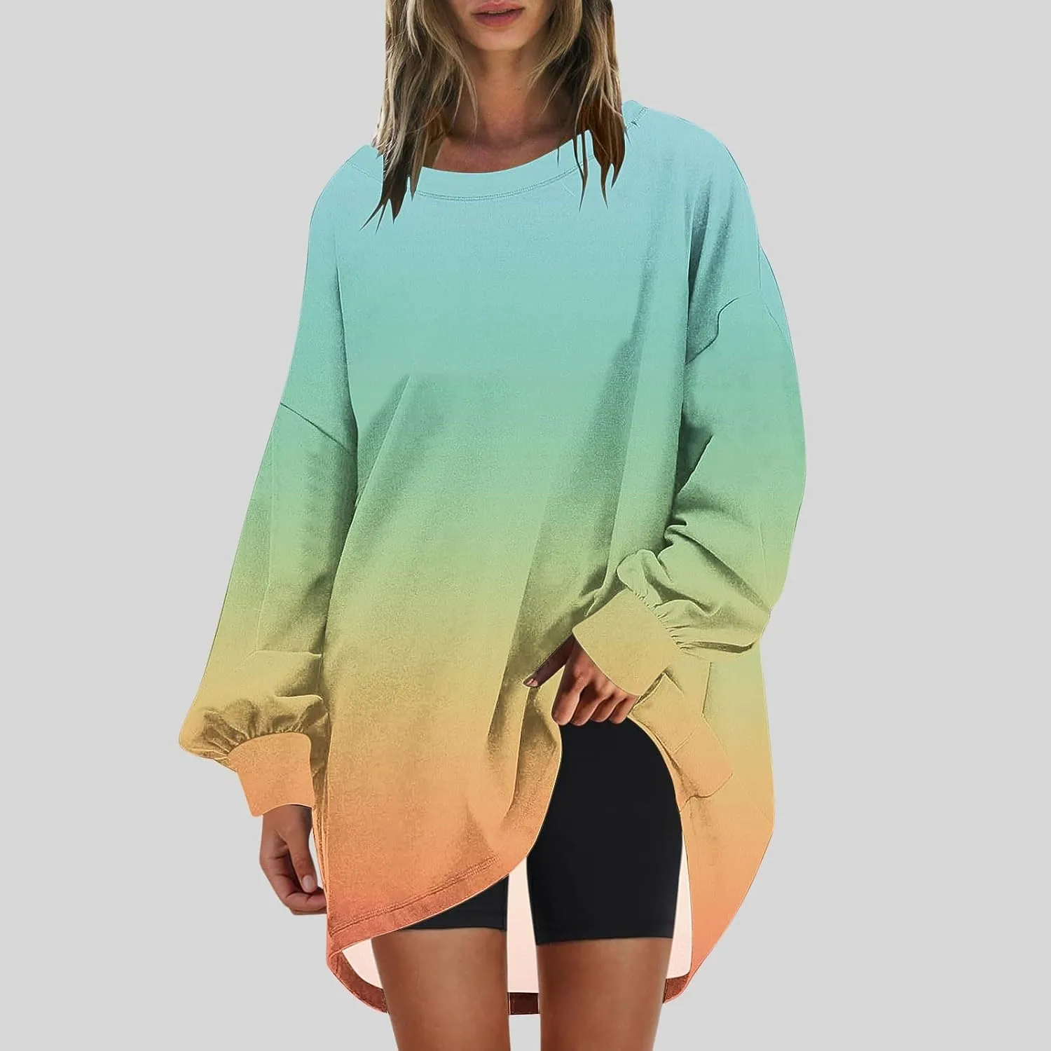 Womens Tie Dye Sweatshirt Oversized Casual Long Sleeve Crewneck Pullover Shirts 2024 Fashion off The Shoulder Sweater