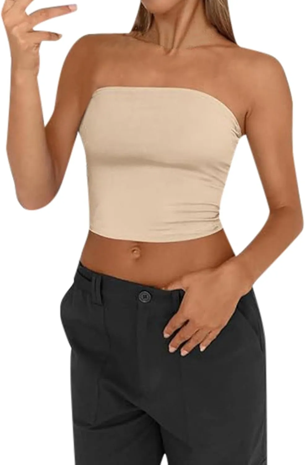 Womens Tube Top Strapless Crop Top Sexy Sleeveless Backless Bandeau Y2K Going Out 2025 Summer Outfits