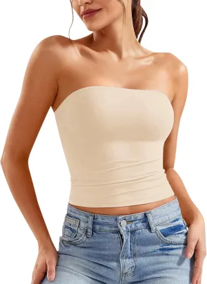 Womens Tube Top Strapless Crop Top Sexy Sleeveless Backless Bandeau Y2K Going Out 2025 Summer Outfits