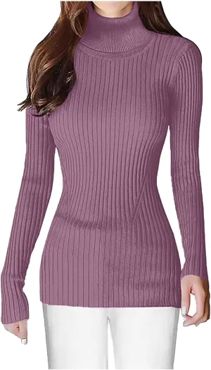 Womens Turtleneck Ribbed Sweaters Cute Sexy Slim Fit Fall Base Pullover Tops Knitted Thermal Fitted Sweater