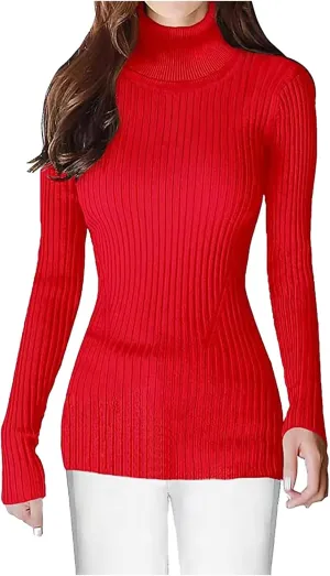 Womens Turtleneck Ribbed Sweaters Cute Sexy Slim Fit Fall Base Pullover Tops Knitted Thermal Fitted Sweater