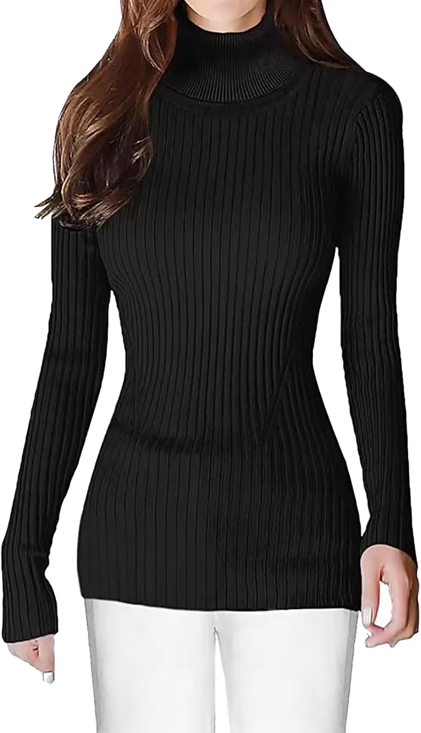 Womens Turtleneck Ribbed Sweaters Cute Sexy Slim Fit Fall Base Pullover Tops Knitted Thermal Fitted Sweater