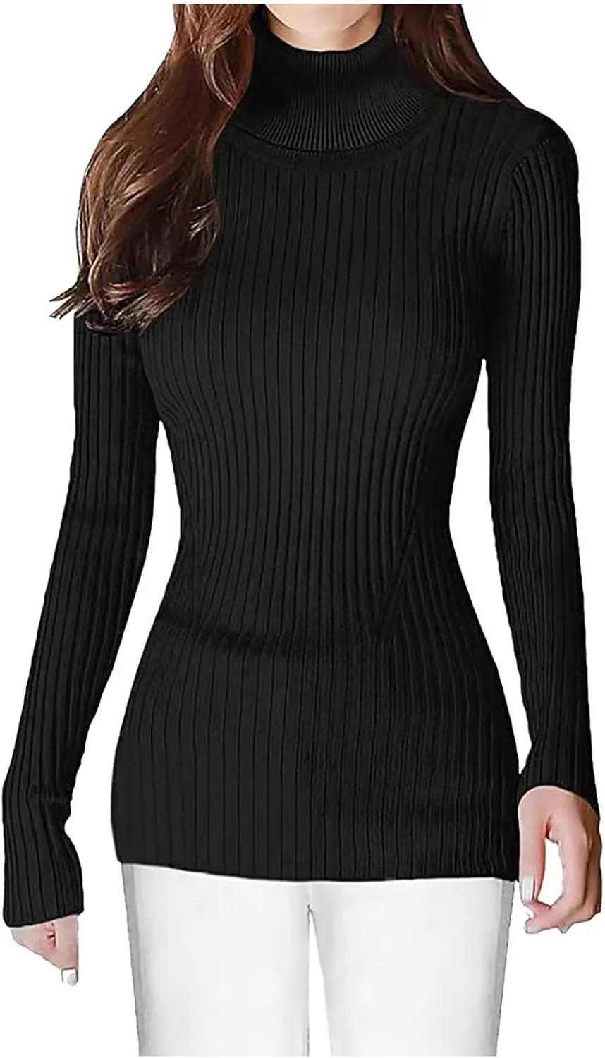 Womens Turtleneck Ribbed Sweaters Cute Sexy Slim Fit Fall Base Pullover Tops Knitted Thermal Fitted Sweater