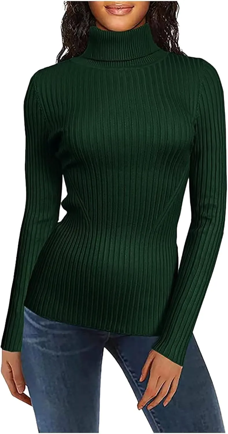 Womens Turtleneck Ribbed Sweaters Cute Sexy Slim Fit Fall Base Pullover Tops Knitted Thermal Fitted Sweater