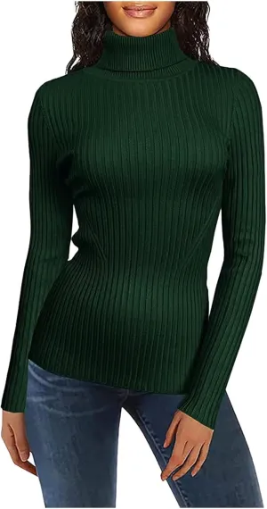 Womens Turtleneck Ribbed Sweaters Cute Sexy Slim Fit Fall Base Pullover Tops Knitted Thermal Fitted Sweater