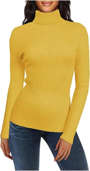 Womens Turtleneck Ribbed Sweaters Cute Sexy Slim Fit Fall Base Pullover Tops Knitted Thermal Fitted Sweater