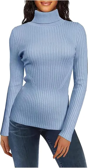 Womens Turtleneck Ribbed Sweaters Cute Sexy Slim Fit Fall Base Pullover Tops Knitted Thermal Fitted Sweater