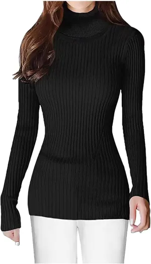 Womens Turtleneck Ribbed Sweaters Cute Sexy Slim Fit Fall Base Pullover Tops Knitted Thermal Fitted Sweater