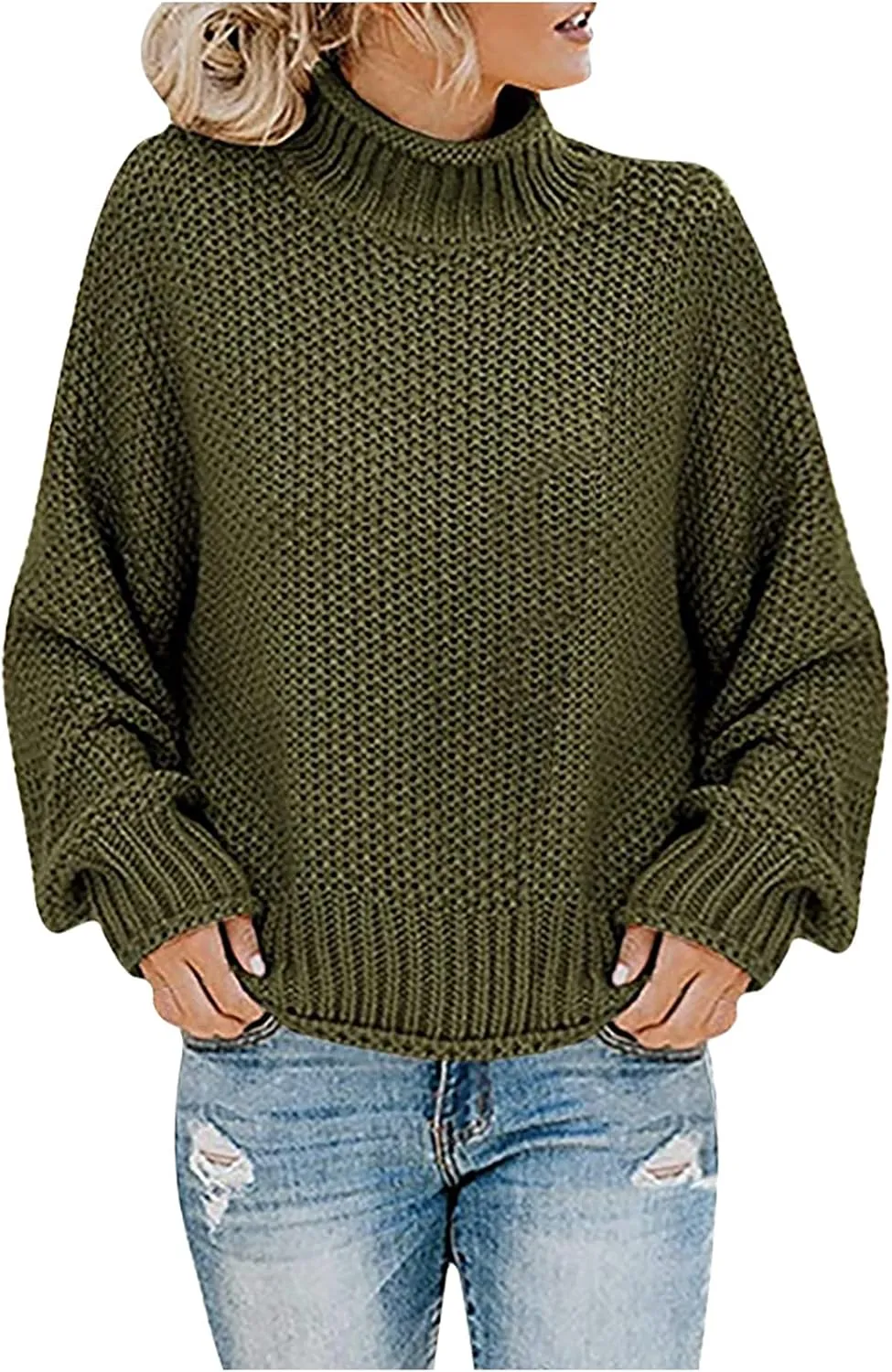 Womens Turtleneck Sweater Long Sleeve Knitted Sweater Winter Fashion Sweaters Casual Oversized Sweater Blouse