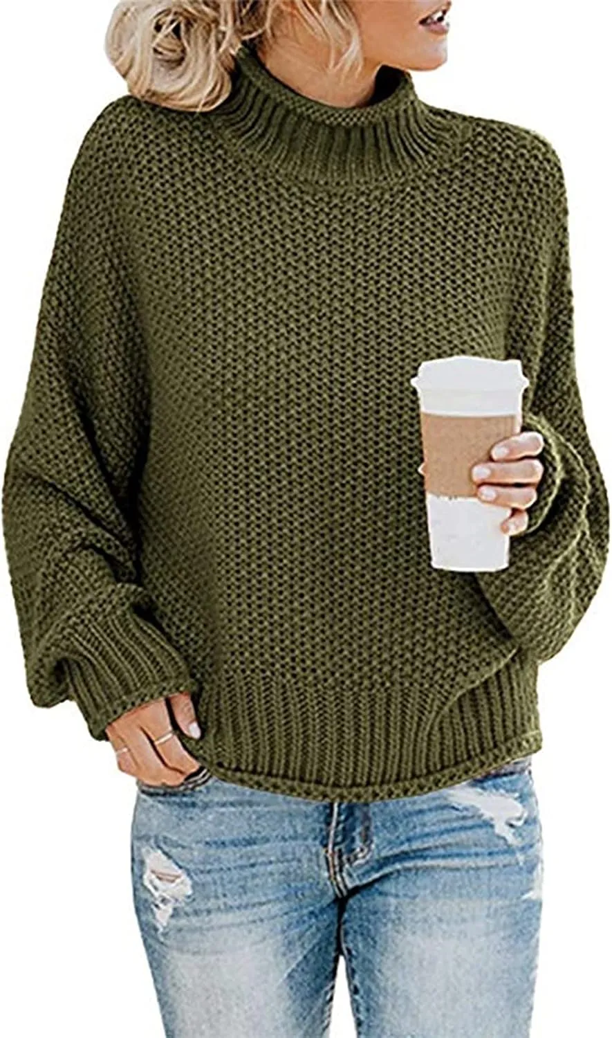 Womens Turtleneck Sweater Long Sleeve Knitted Sweater Winter Fashion Sweaters Casual Oversized Sweater Blouse