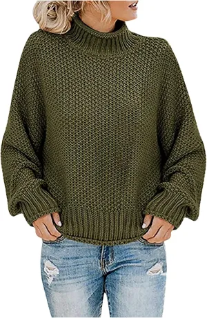 Womens Turtleneck Sweater Long Sleeve Knitted Sweater Winter Fashion Sweaters Casual Oversized Sweater Blouse