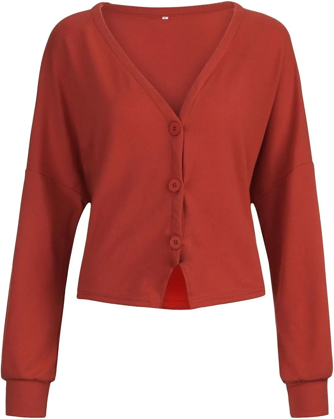 Womens V Neck Loose Cardigans Button Solid Cable Knit Cropped Sweater Tops Fall Casual Long Sleeved Jacket Coat