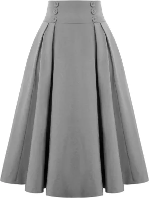 Womens Vinatge Skirts A Line Swing Skirt High Waist Midi Skirts Elegant Maxi Skirts Dressy Skirt Elastic Summer Skirt