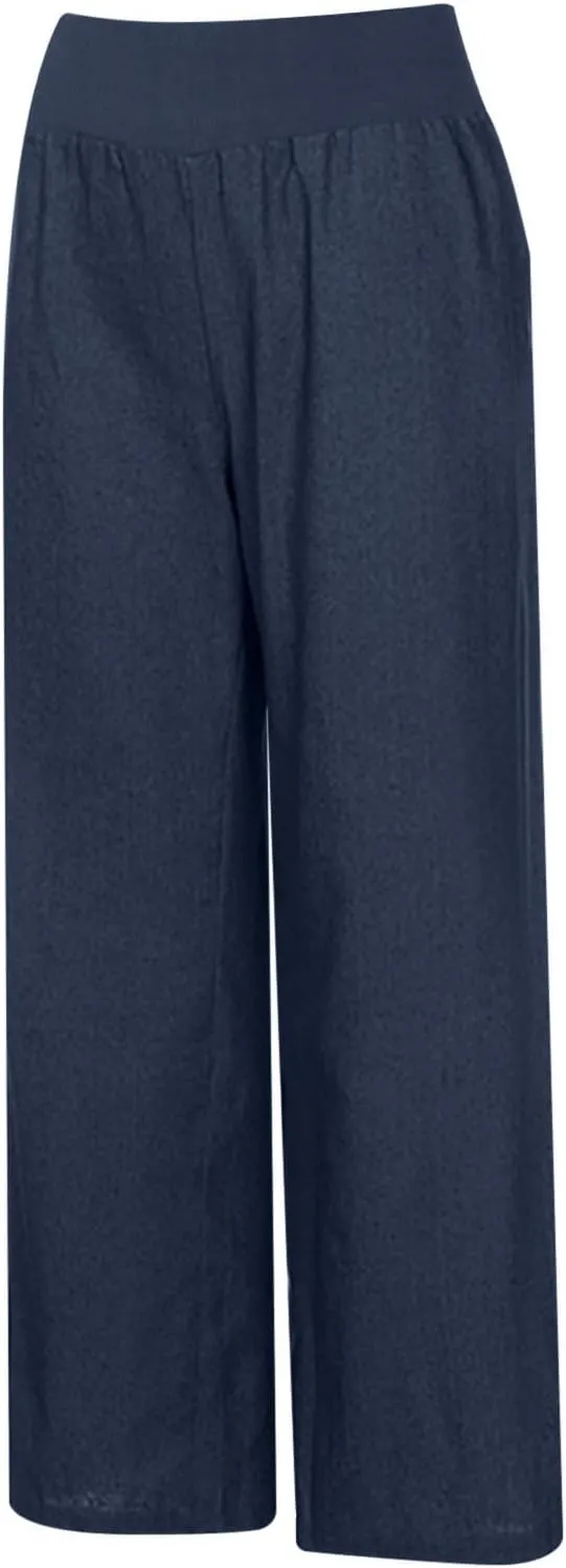 Womens Wide Leg Faux Denim Jeans Stretchy Pull On Baggy High Waisted Trendy Jeans Straight Casual Pants