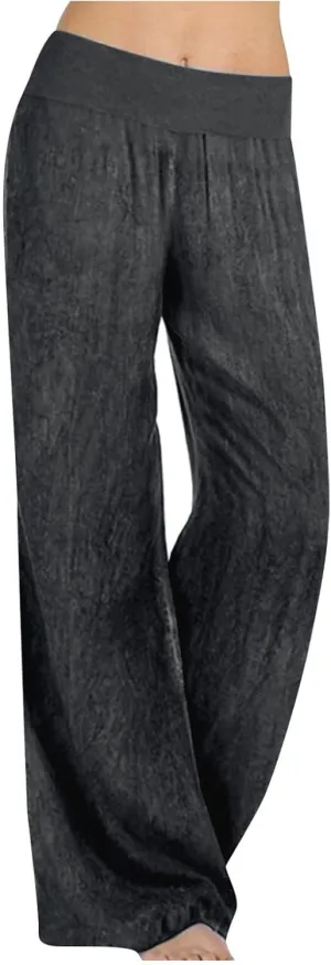 Womens Wide Leg Faux Denim Jeans Stretchy Pull On Baggy High Waisted Trendy Jeans Straight Casual Pants
