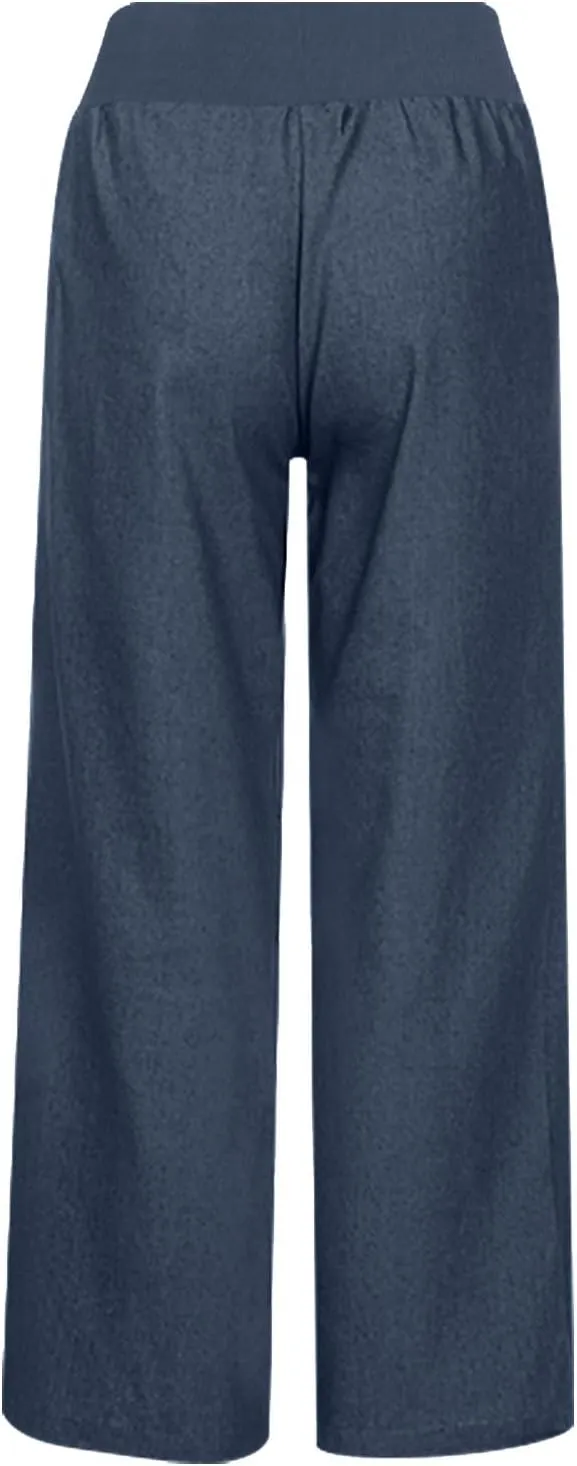 Womens Wide Leg Faux Denim Jeans Stretchy Pull On Baggy High Waisted Trendy Jeans Straight Casual Pants