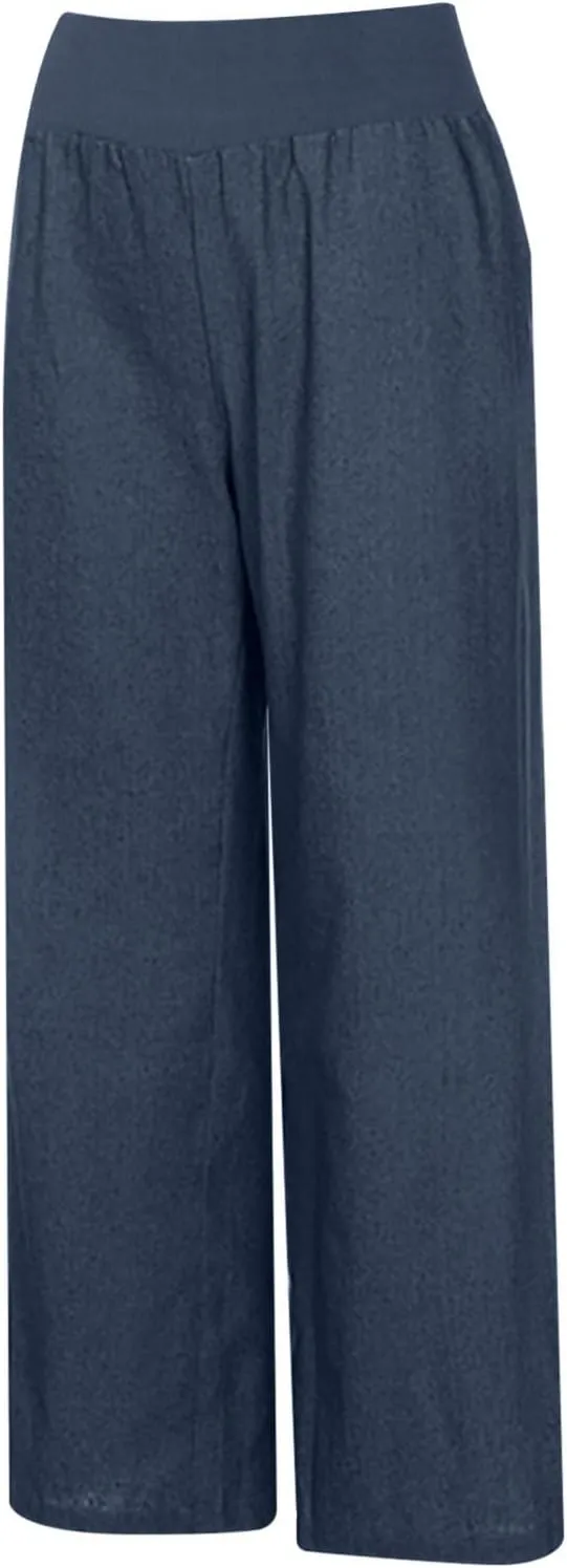 Womens Wide Leg Faux Denim Jeans Stretchy Pull On Baggy High Waisted Trendy Jeans Straight Casual Pants