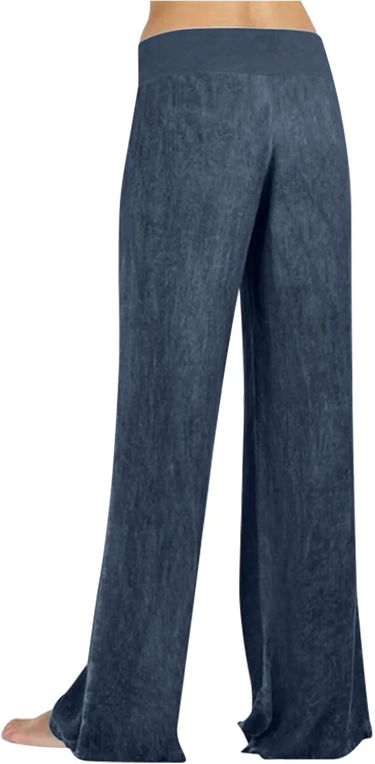 Womens Wide Leg Faux Denim Jeans Stretchy Pull On Baggy High Waisted Trendy Jeans Straight Casual Pants