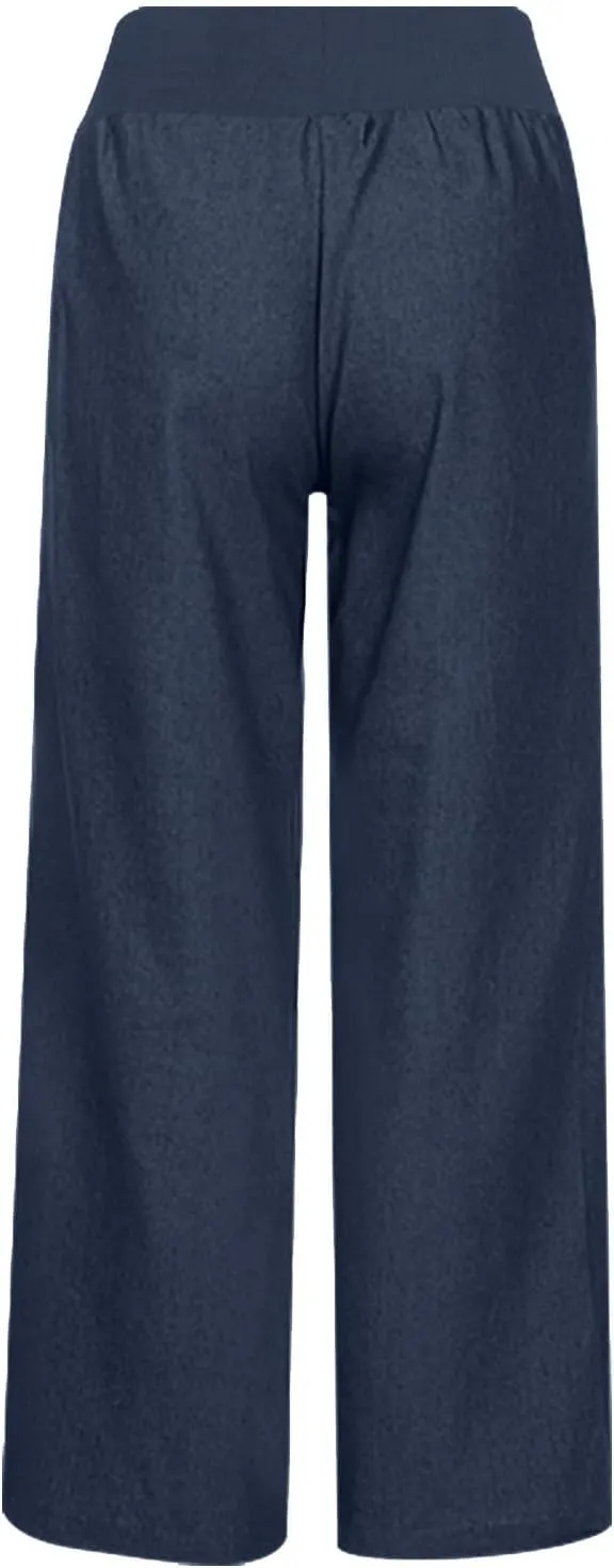 Womens Wide Leg Faux Denim Jeans Stretchy Pull On Baggy High Waisted Trendy Jeans Straight Casual Pants