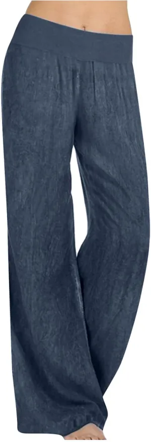 Womens Wide Leg Faux Denim Jeans Stretchy Pull On Baggy High Waisted Trendy Jeans Straight Casual Pants