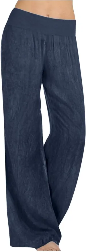 Womens Wide Leg Faux Denim Jeans Stretchy Pull On Baggy High Waisted Trendy Jeans Straight Casual Pants