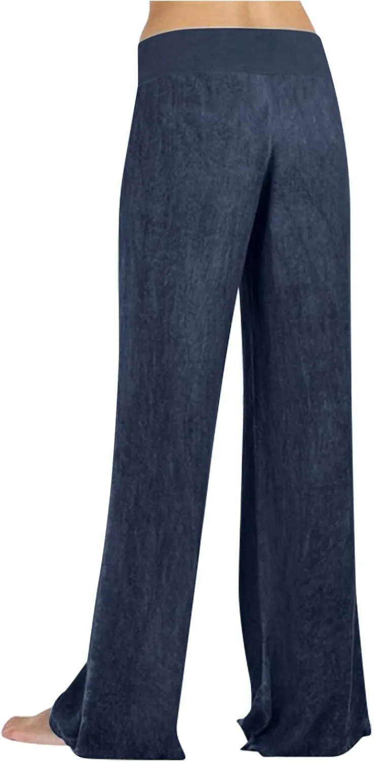 Womens Wide Leg Faux Denim Jeans Stretchy Pull On Baggy High Waisted Trendy Jeans Straight Casual Pants