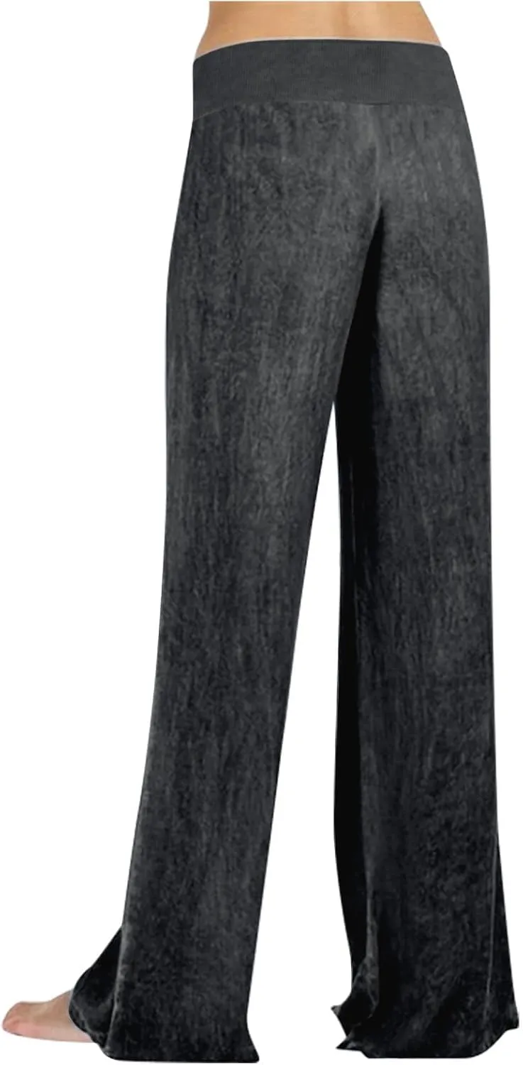 Womens Wide Leg Faux Denim Jeans Stretchy Pull On Baggy High Waisted Trendy Jeans Straight Casual Pants