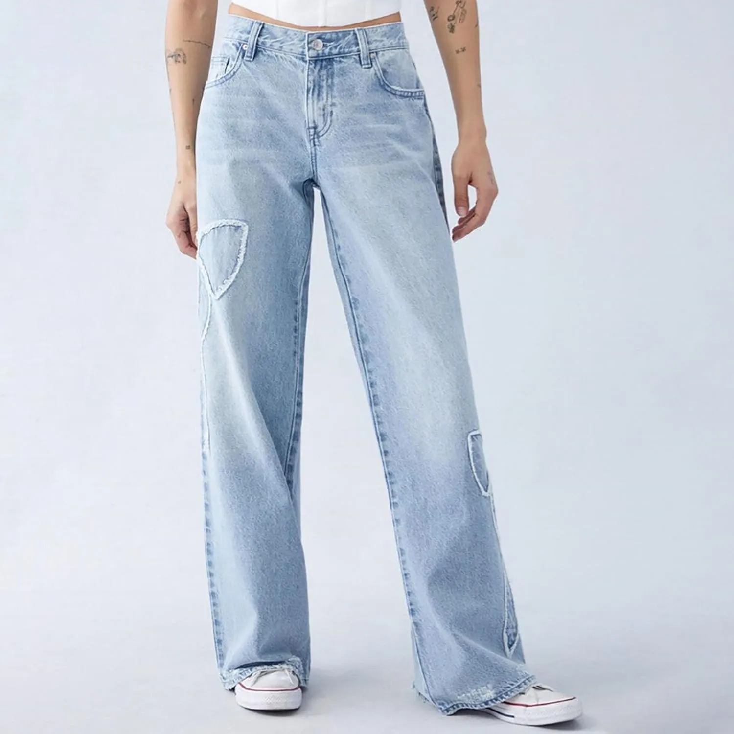 Womens Wide Leg Jeans Bowknot High Waisted Denim Pants Straight Leg Y2K Casual Baggy Trousers with Pockets Trendy